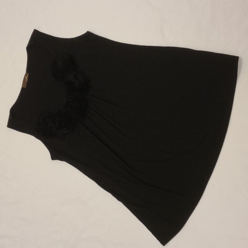 M USA Tank Top Shirt Sleeveless 3D Chiffon Rose Neckline Black Women's Large L